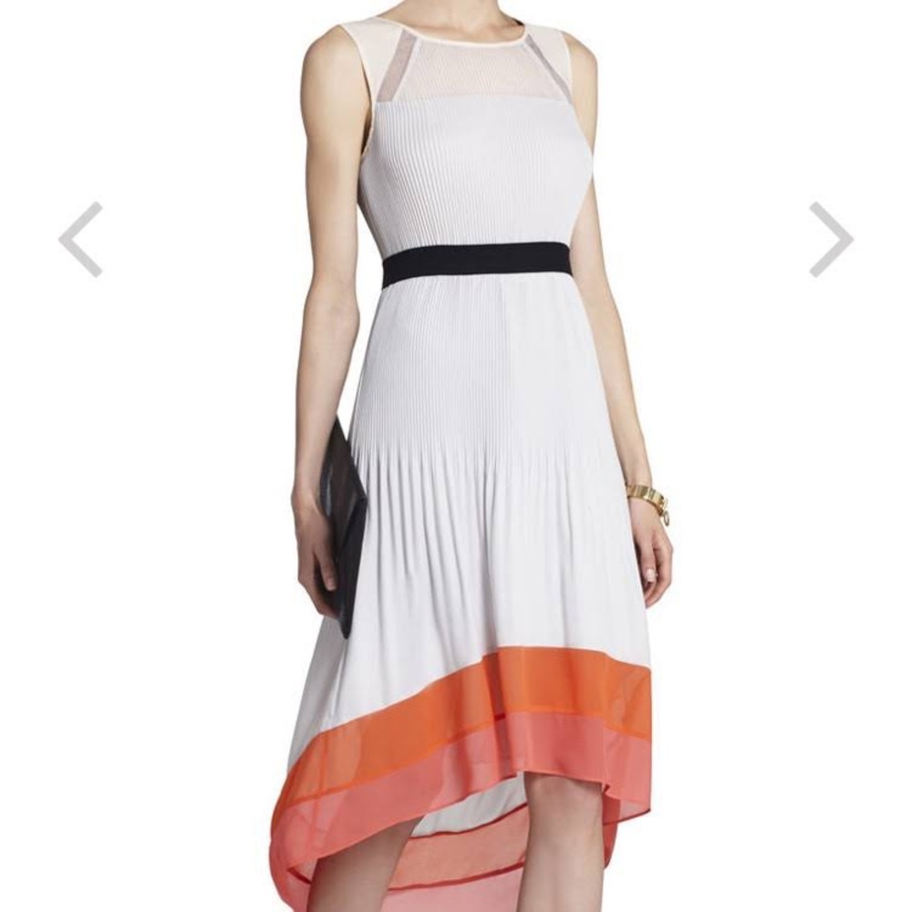 BCBG MAXAZRIA Alicia silk high low pleated dress S